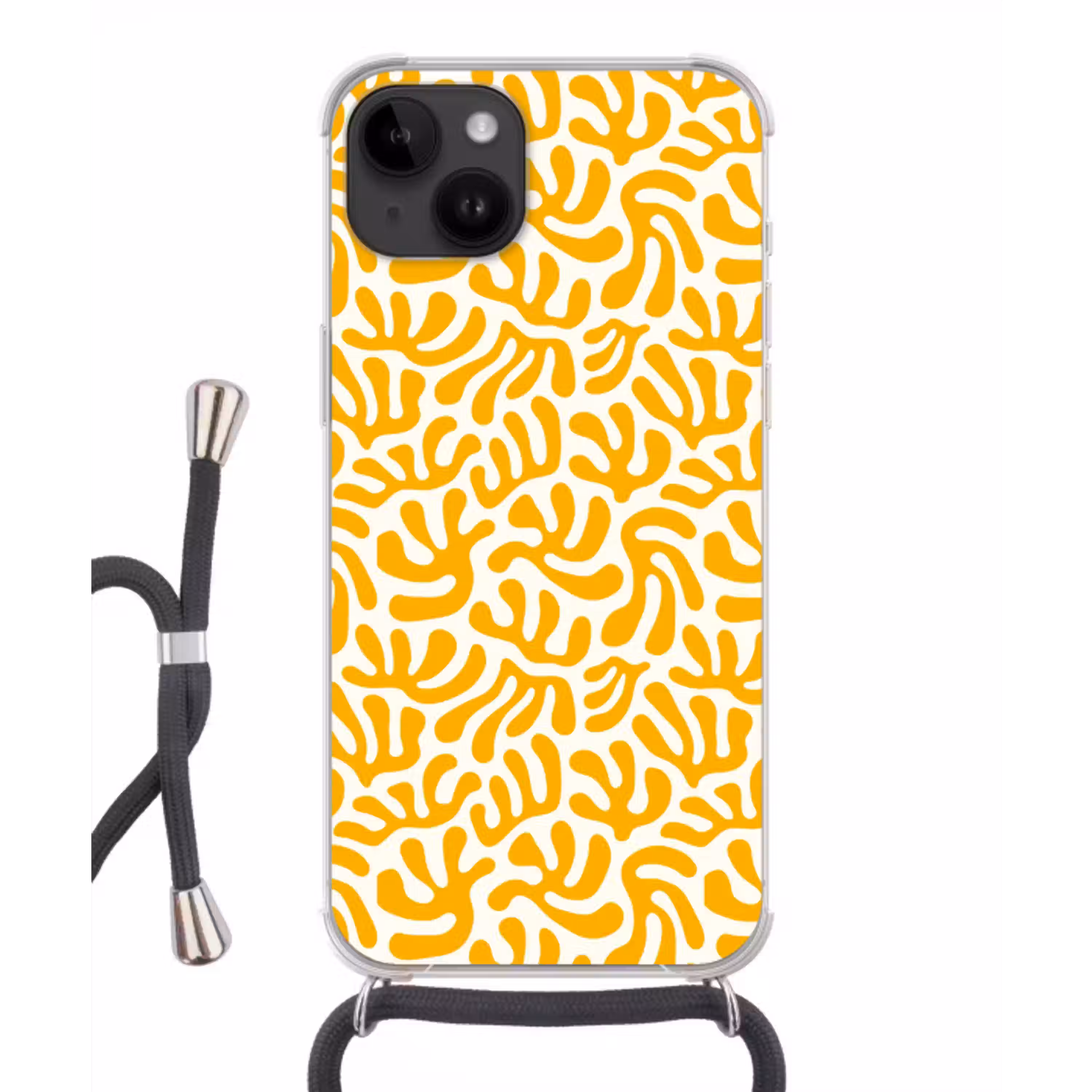 Koraal - Wit - Geel - Patroon - Zomer Crossbody Case iPhone 14 middel -3d