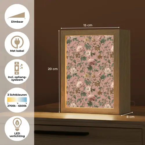 Bloemen - Klassiek - Roze Light Box met kabel (Tafellamp) klein 925 -USP_NL