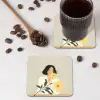 Vrouw - Bloem - Geel - Minimalistisch onderzetter kurk middel -sfeer2