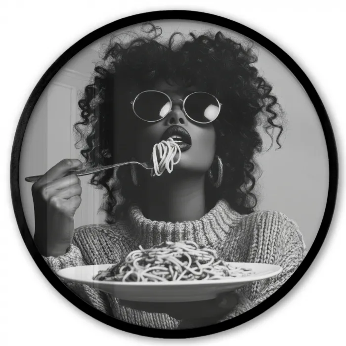 Vrouw - Pasta - Zwart - Wit Fotolijst rond zonder passe partout klein -3d