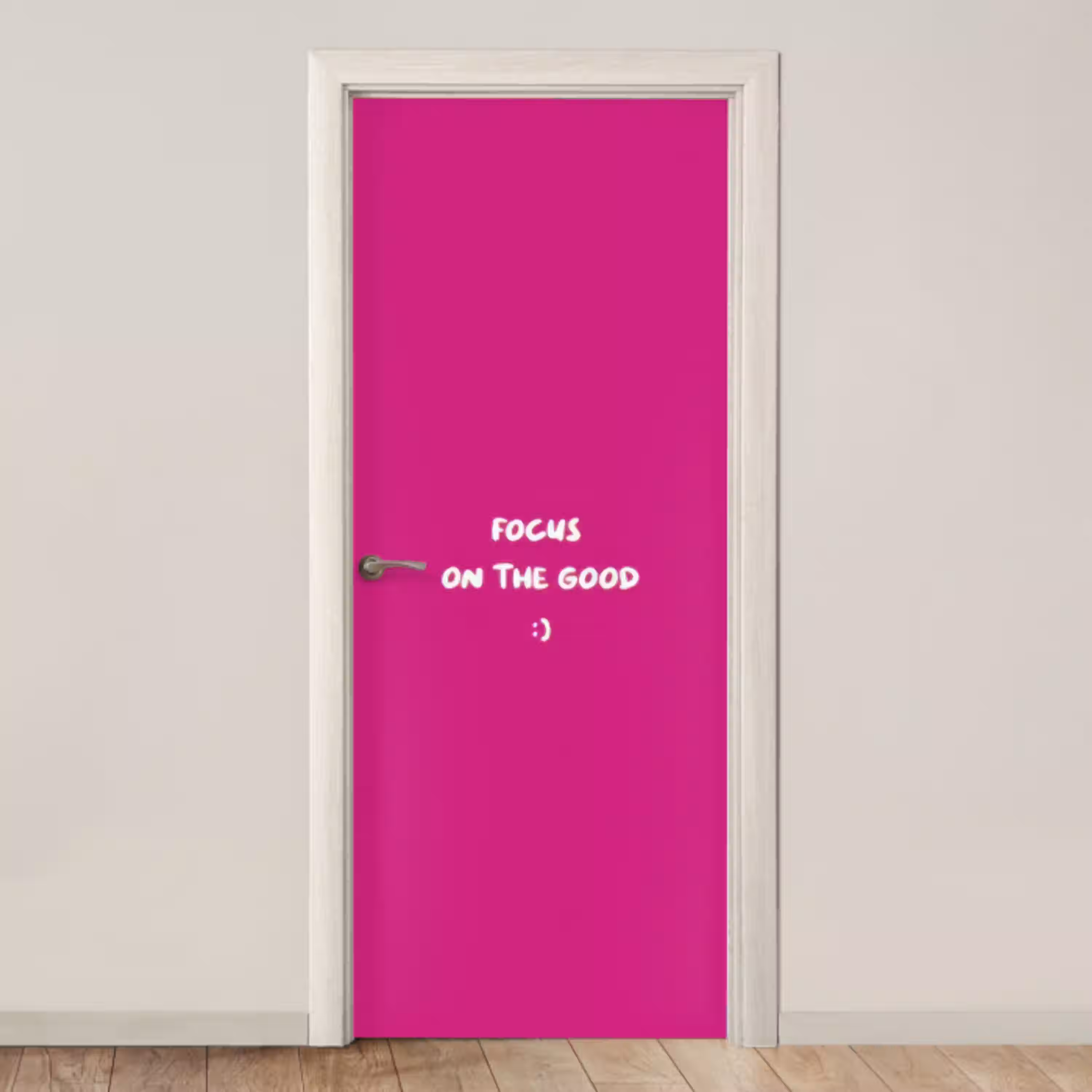 Focus - Smiley - Roze deurposter klein -3d_beige