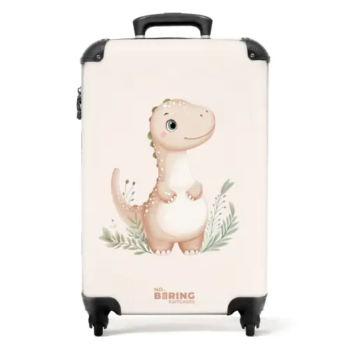 Beige dinosaurus met groene blaadjes NBS - Handbagage koffer - Kinderen Unisex middel -productfoto_recht