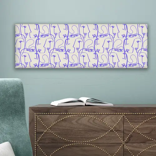 Gezicht - Blauw - Lijnen - Beige canvas 2cm klein 828 -sfeer4