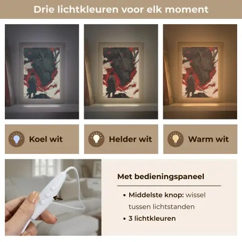 Krijger - Draak - Zwart - Rood - Rook Light Box met kabel (Tafellamp) klein -USP_lichtkleurNL