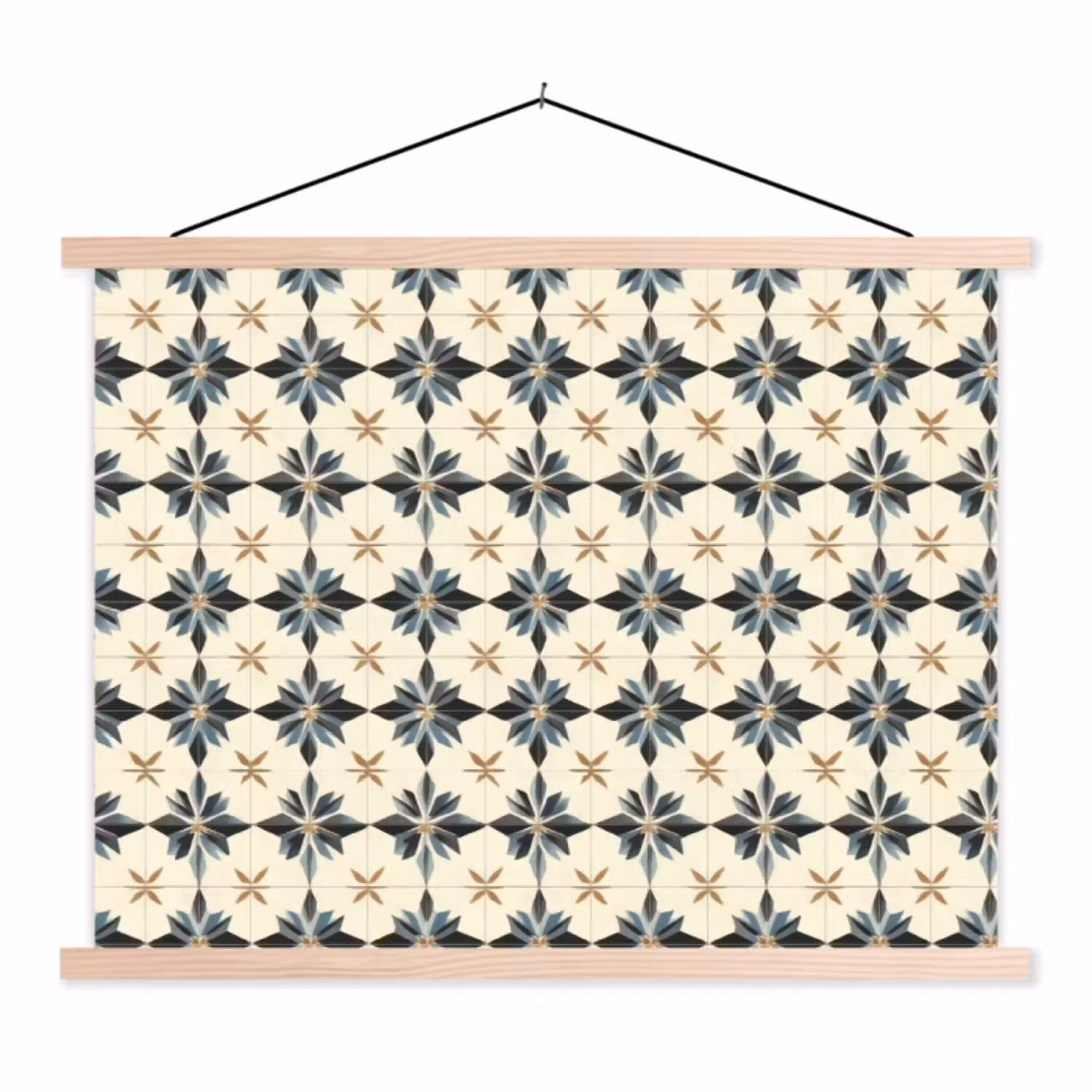 Sierlijk - Ornament - Blauw textielposter latten blank klein 122 -3d