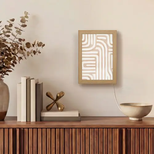 Aardetinten - Labyrintpatroon Light Box met kabel (Tafellamp) klein -sfeer2