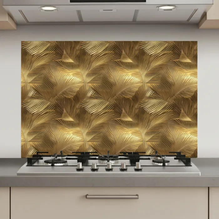 Palm - Waaier - Goud keuken achterwand spatscherm klein 900 -3d_website