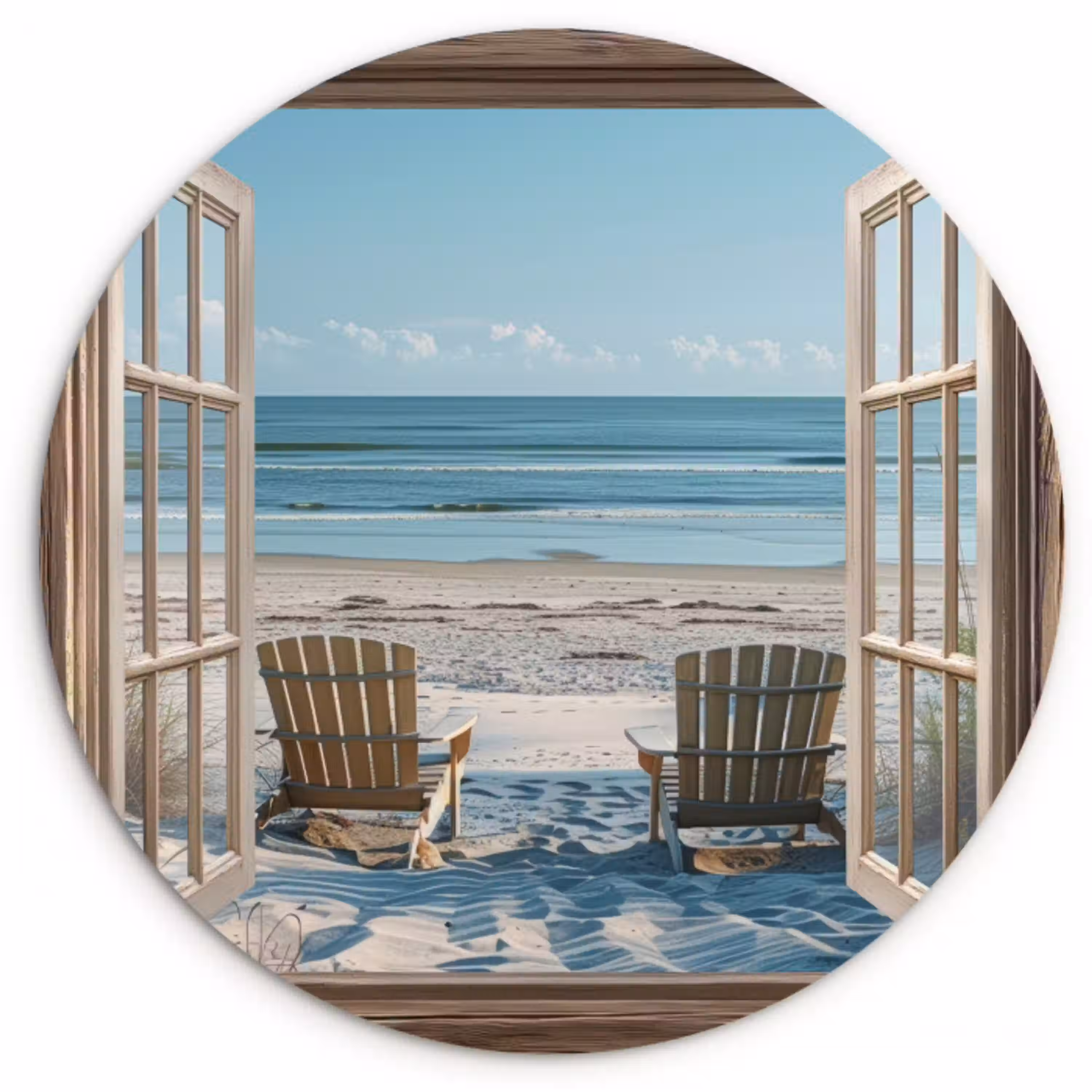 Doorkijk - Strandstoelen - Duinen - Zee - Natuur Wandcirkel plexiglas klein -3d