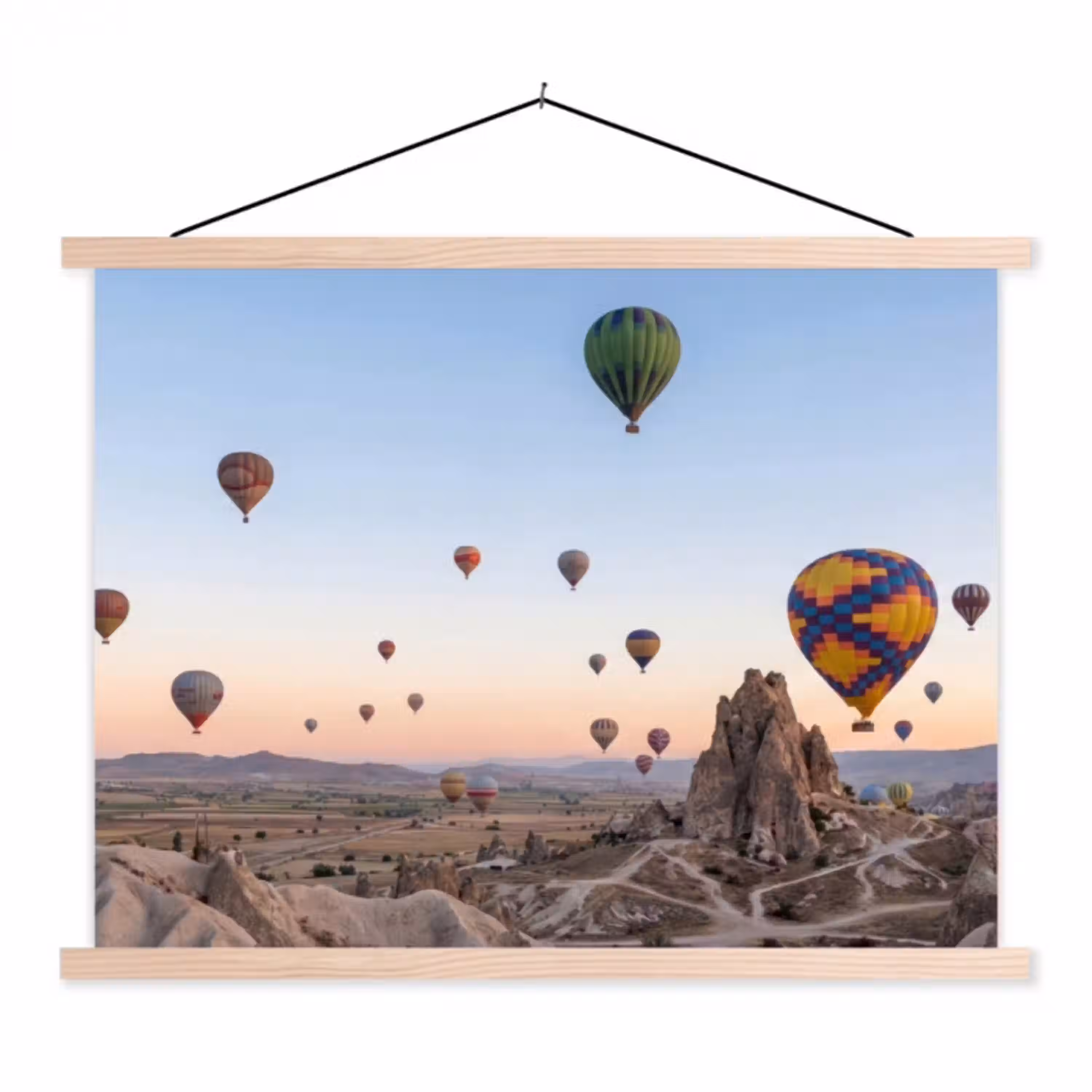 Luchtballonnen - Rotsen - Zonsopgang textielposter latten blank klein -3d