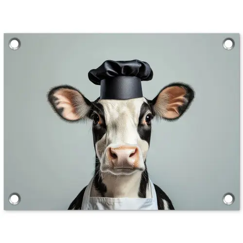 Koe - Zwart - Wit - Kok tuinposter los doek klein -3d