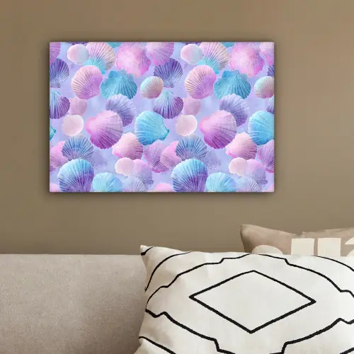 Schelpen - Paars - Blauw - Patroon - Pastel canvas 2cm klein -sfeer3