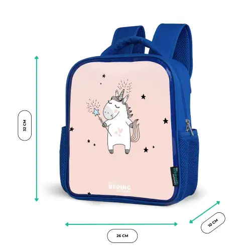 Getekende eenhoorn met toverstaf Kinderrugzak - Blauw middel -productfoto_formaten