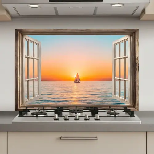 Doorkijk - Zee - Boot - Zonsondergang keuken achterwand spatscherm klein -3d_website