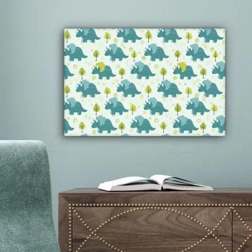 Triceratop - Blauw - Stippen - Boompjes canvas 2cm klein -sfeer4