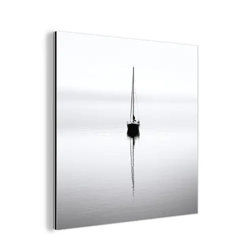 Zeilboot - Zwart - Water - Silhouet aluminium wit klein -3d