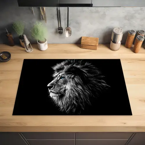 Zwart Wit - Leeuw - Kop - Dieren Inductie beschermer vinyl 3mm klein -sfeer5