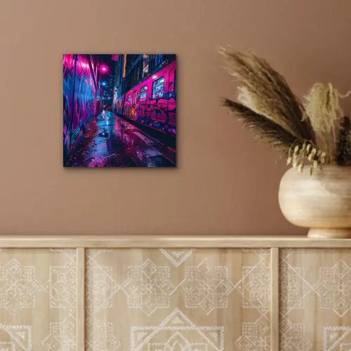 Stad - Neon -  Nacht - Roze - Graffiti aluminium wit klein -sfeer4