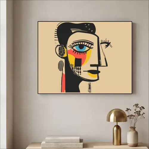 Geometrisch - Felle kleuren - Kubistische stijl Textielframe zwart klein -sfeer2