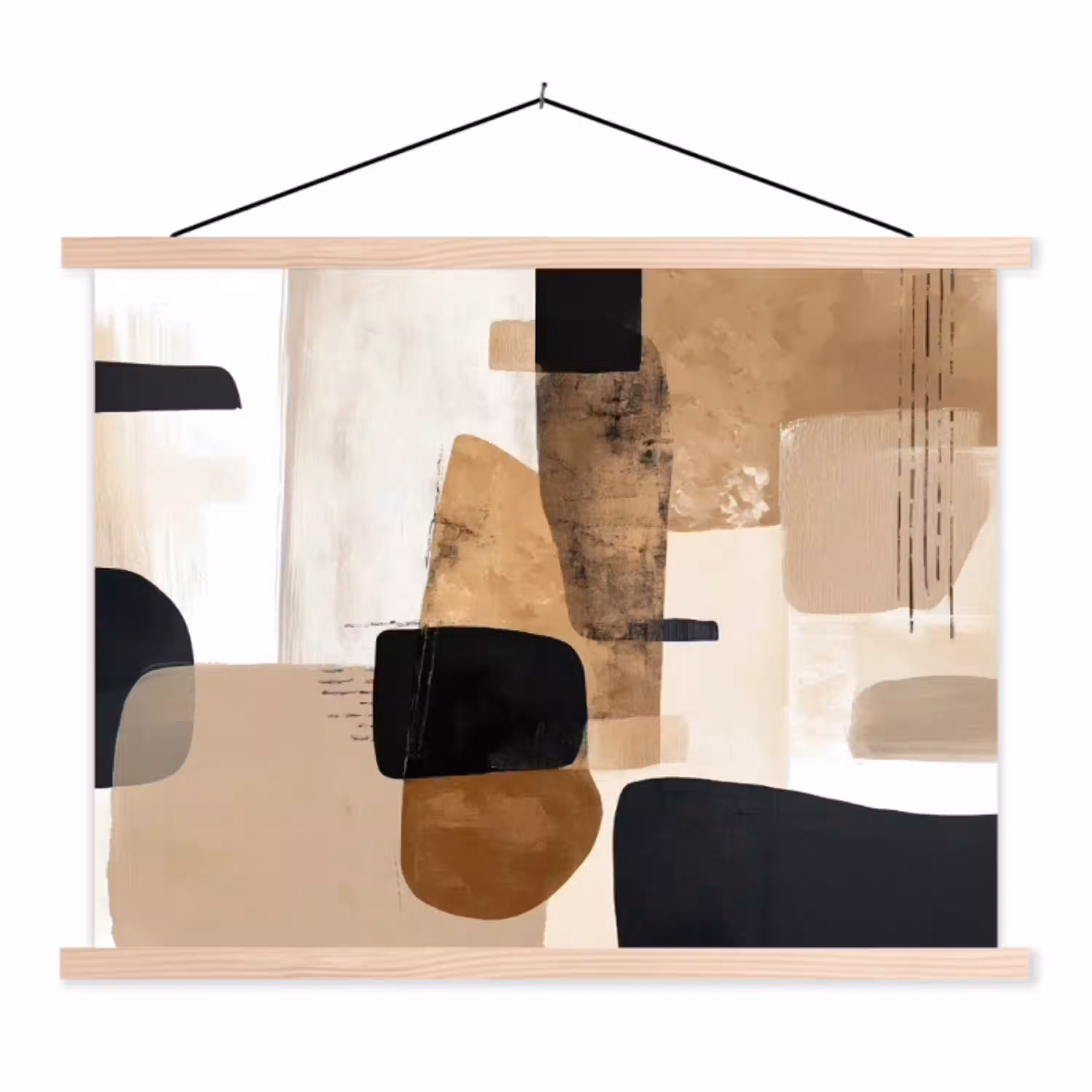 Vlakken - Abstract - Zwart - Strepen textielposter latten blank klein -3d