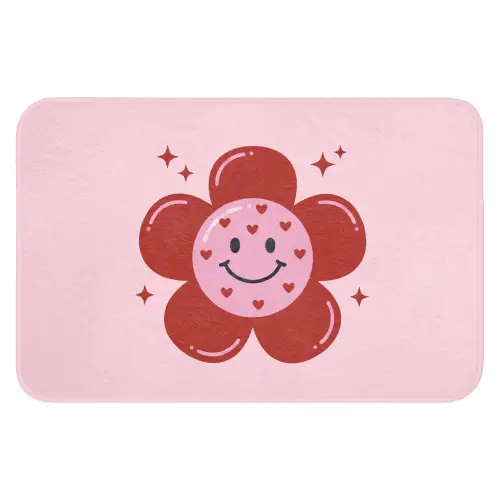 Bloem - Roze - Hartjes Badmat klein -3d