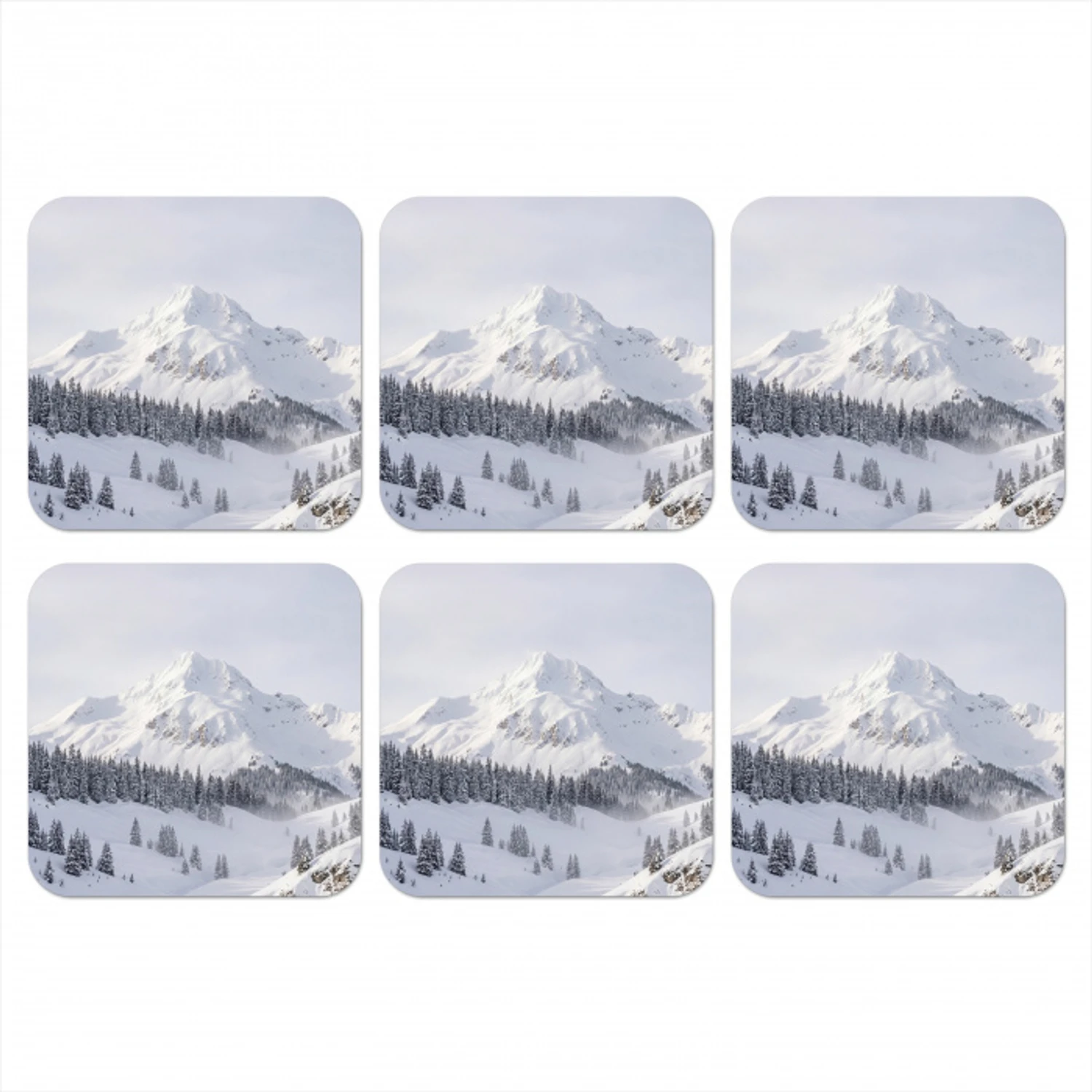 Berg - Sneeuw - Winter - Natuur - Wit onderzetter kurk middel -3d