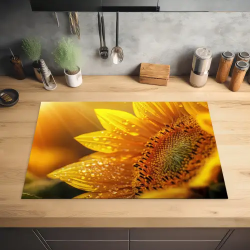 Zonnebloem - Dauwdruppels - Geel - Zonlicht Inductie beschermer vinyl 3mm klein -sfeer5