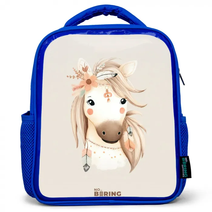 Bohemian paard in pastel kleuren Kinderrugzak - Blauw middel -3d