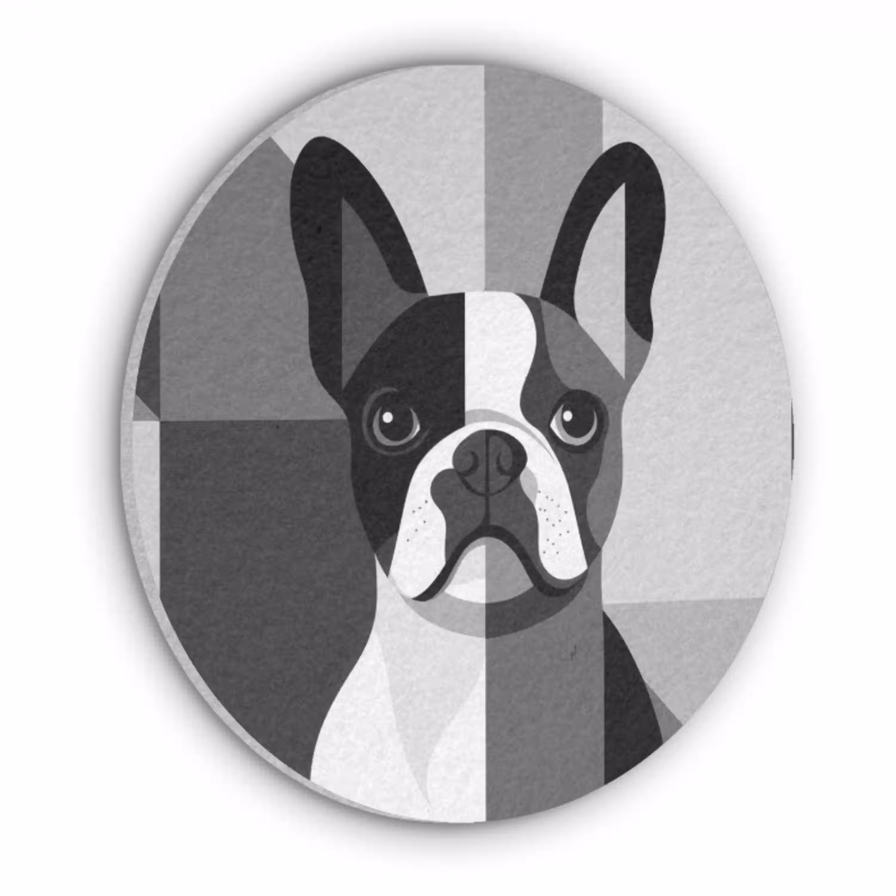 Buldog - Zwart - Abstract - Vlakken Akoestische PET Vilt - Rond klein -3d