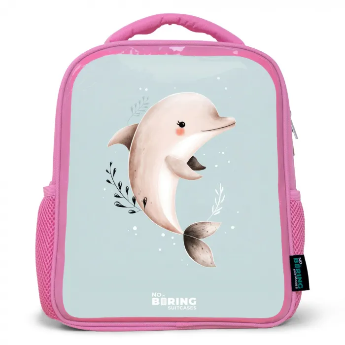 Beige dolfijn in blauw water Kinderrugzak - Roze middel -3d