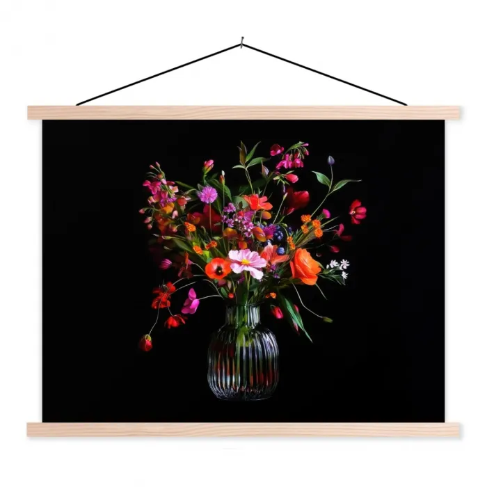 Boeket - Veldbloemen - Vaas textielposter latten blank klein -3d