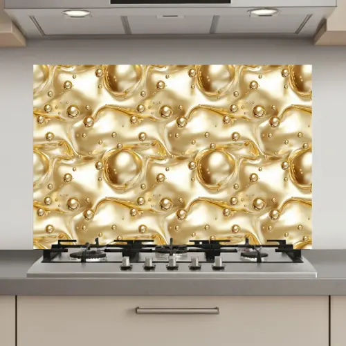 Vloeibaar - Druppels - Goud keuken achterwand spatscherm klein 900 -3d_website