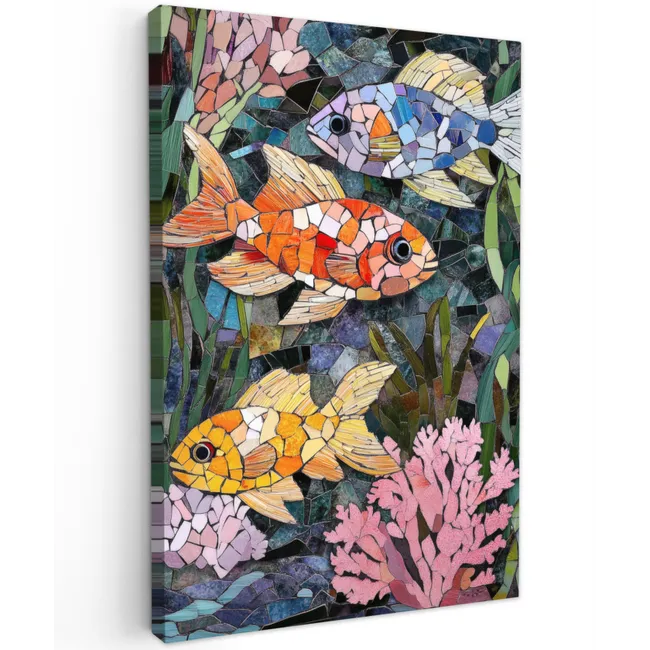 Vissen - Koraal - Zee - Mozaïek Tuinposter op houten frame 2 cm dik klein -3d