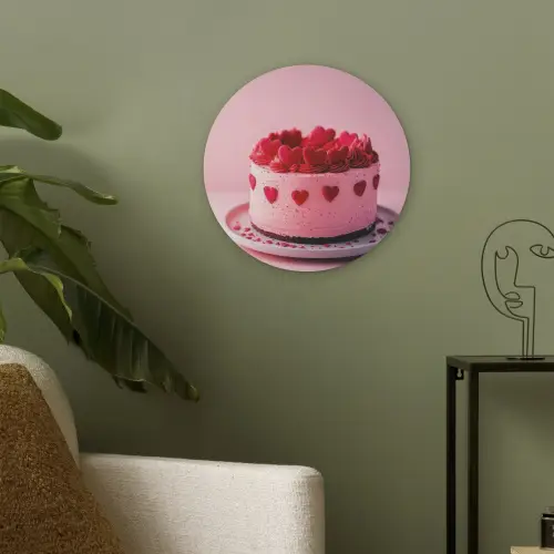Taart - Hart - Roze Akoestische PET Vilt - Rond klein -sfeer2
