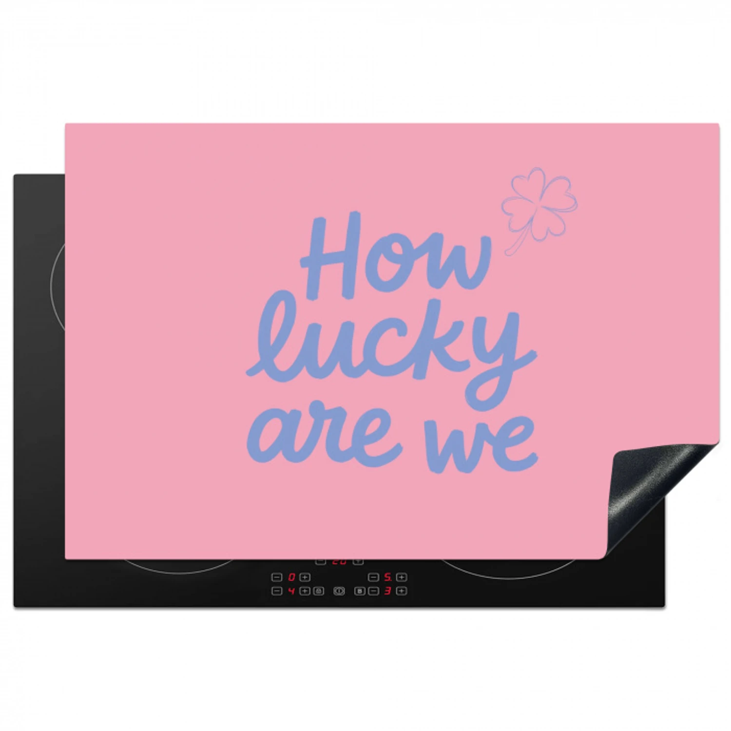 How lucky are we - Klavervier - Roze - Blauw Inductie beschermer vinyl 3mm klein -3d
