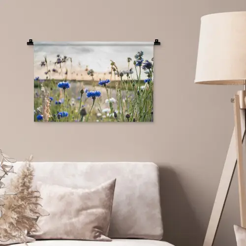 Bloemen - Zomer - Korenbloem - Blauw - Zon - Wolken Wandkleed katoen klein -sfeer4