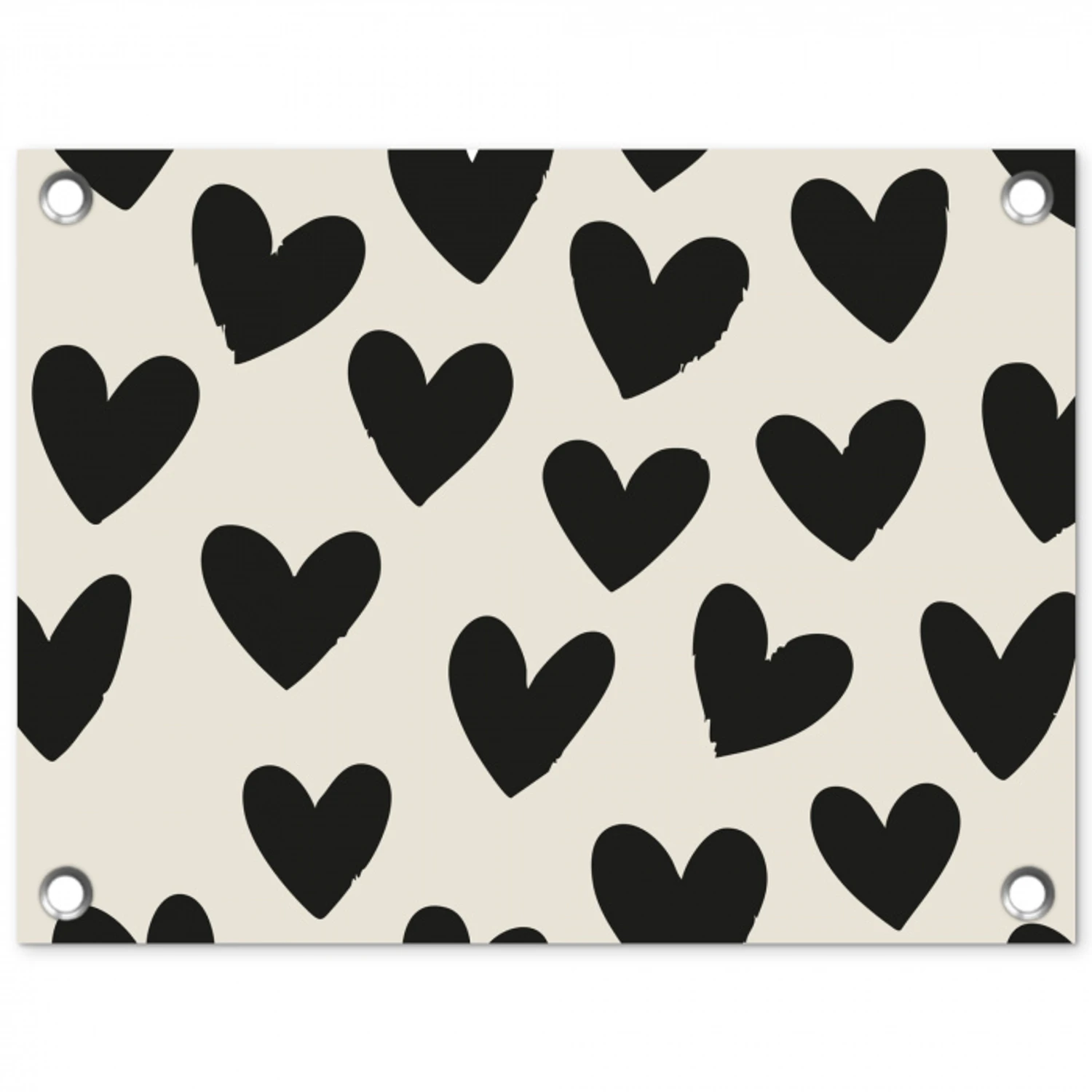 Hartjes - Zwart - Beige tuinposter los doek klein -3d