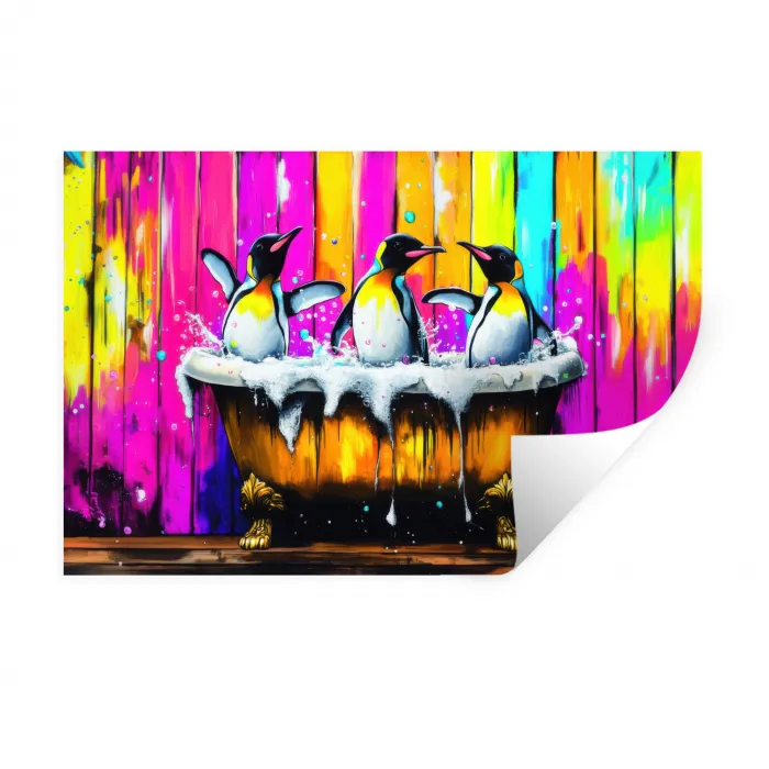 Pinguïns - Badkuip - Kleurrijk - Schuim Muursticker klein -3d