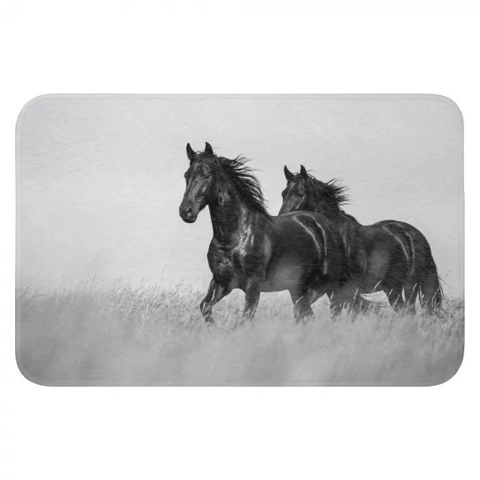 Paarden - Gras - Zwart - Wit Badmat klein -3d