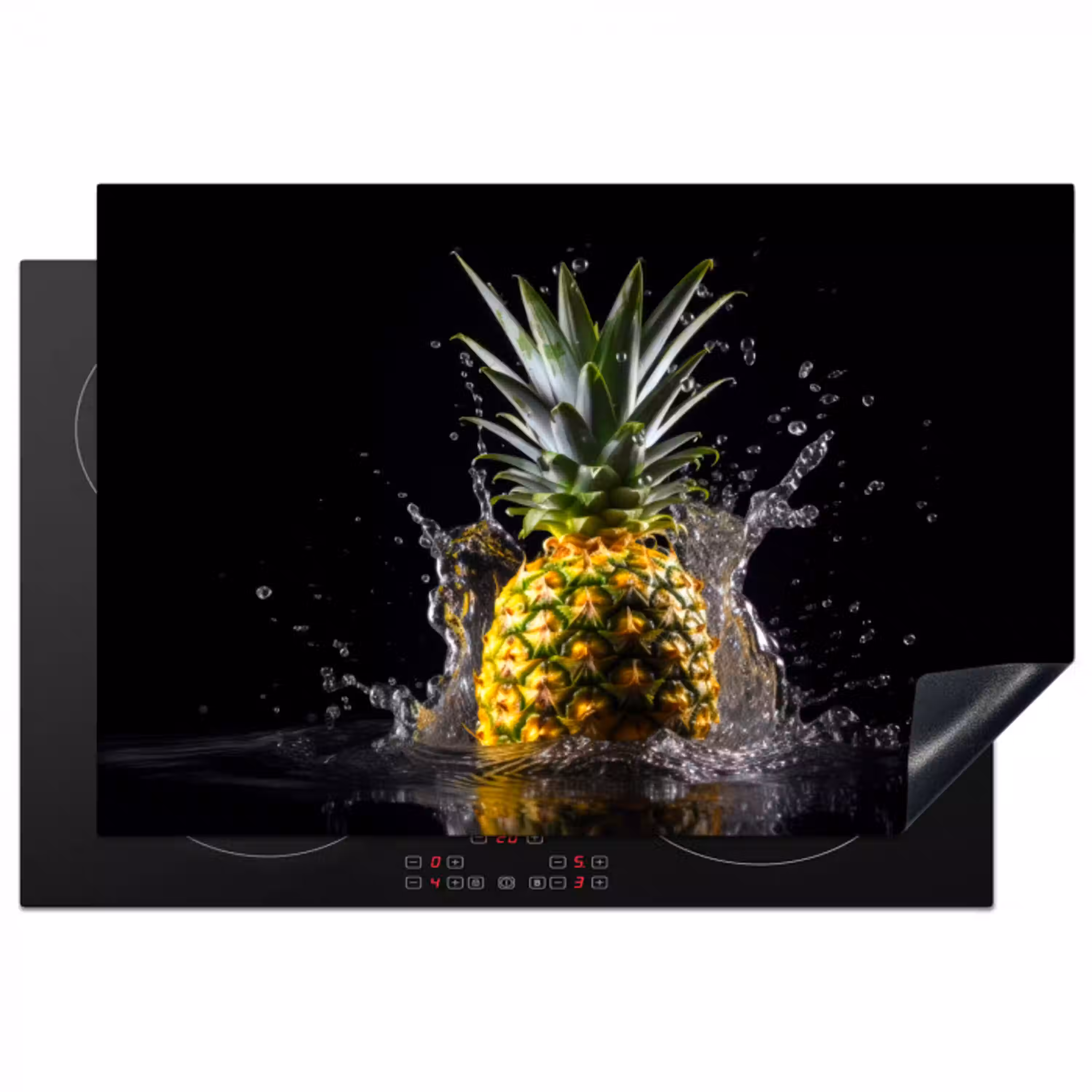 Ananas - Fruit - Water - Planten - Zwart Inductie beschermer vinyl 3mm klein -3d