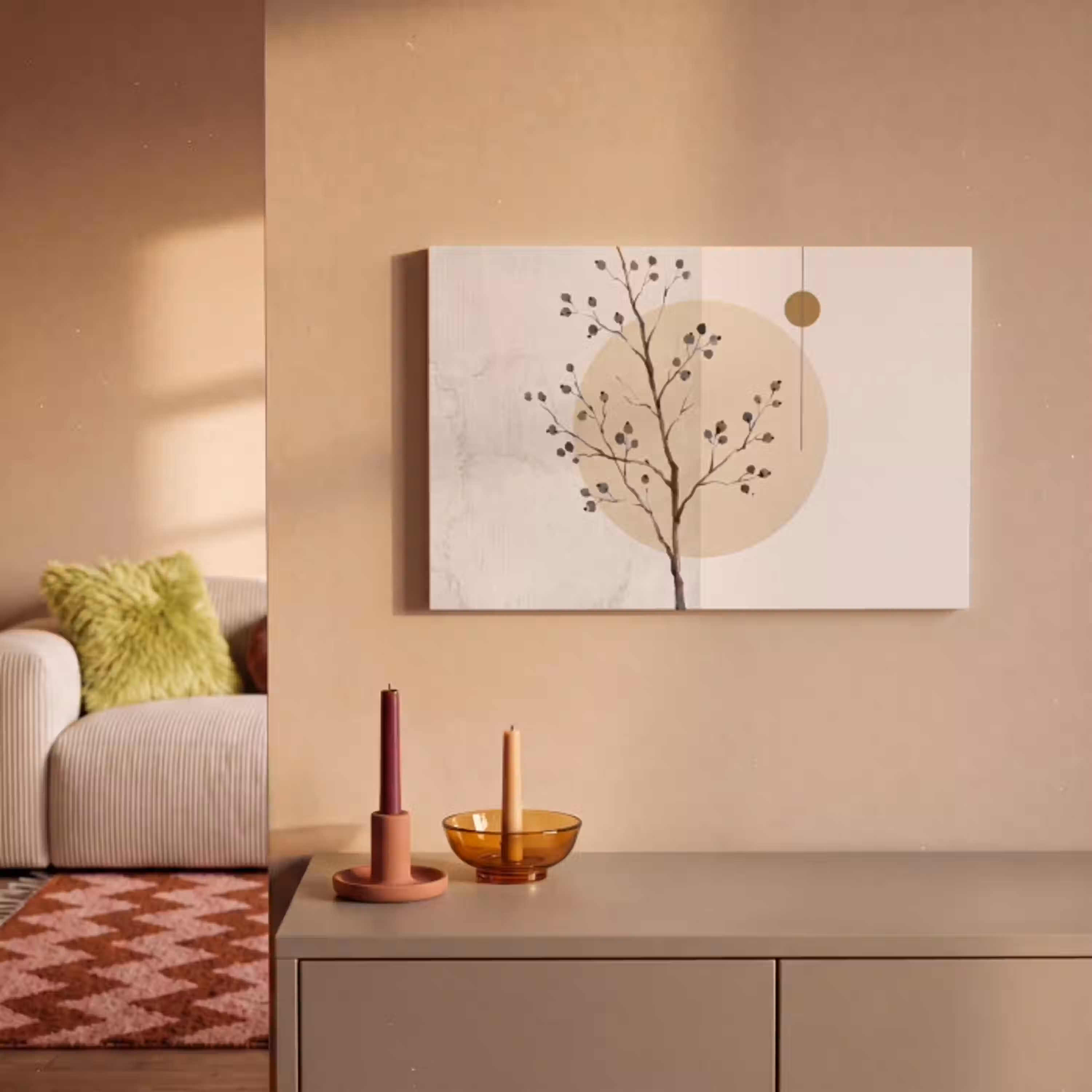 Plant - Abstract - Beige canvas 2cm klein -sfeer1