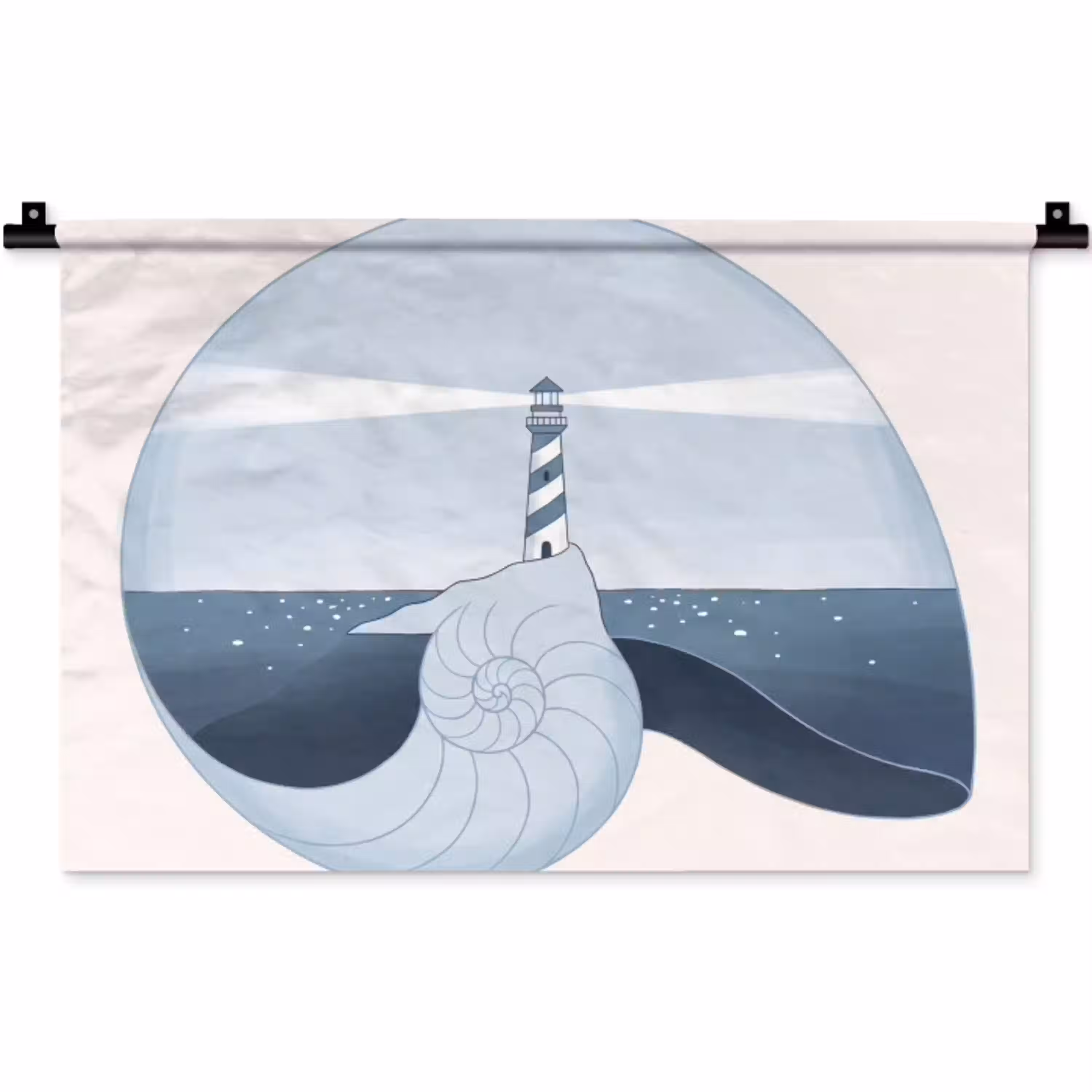 Vuurtoren - Zee - Schelp - Abstract - Blauw Wandkleed katoen klein -zz3d