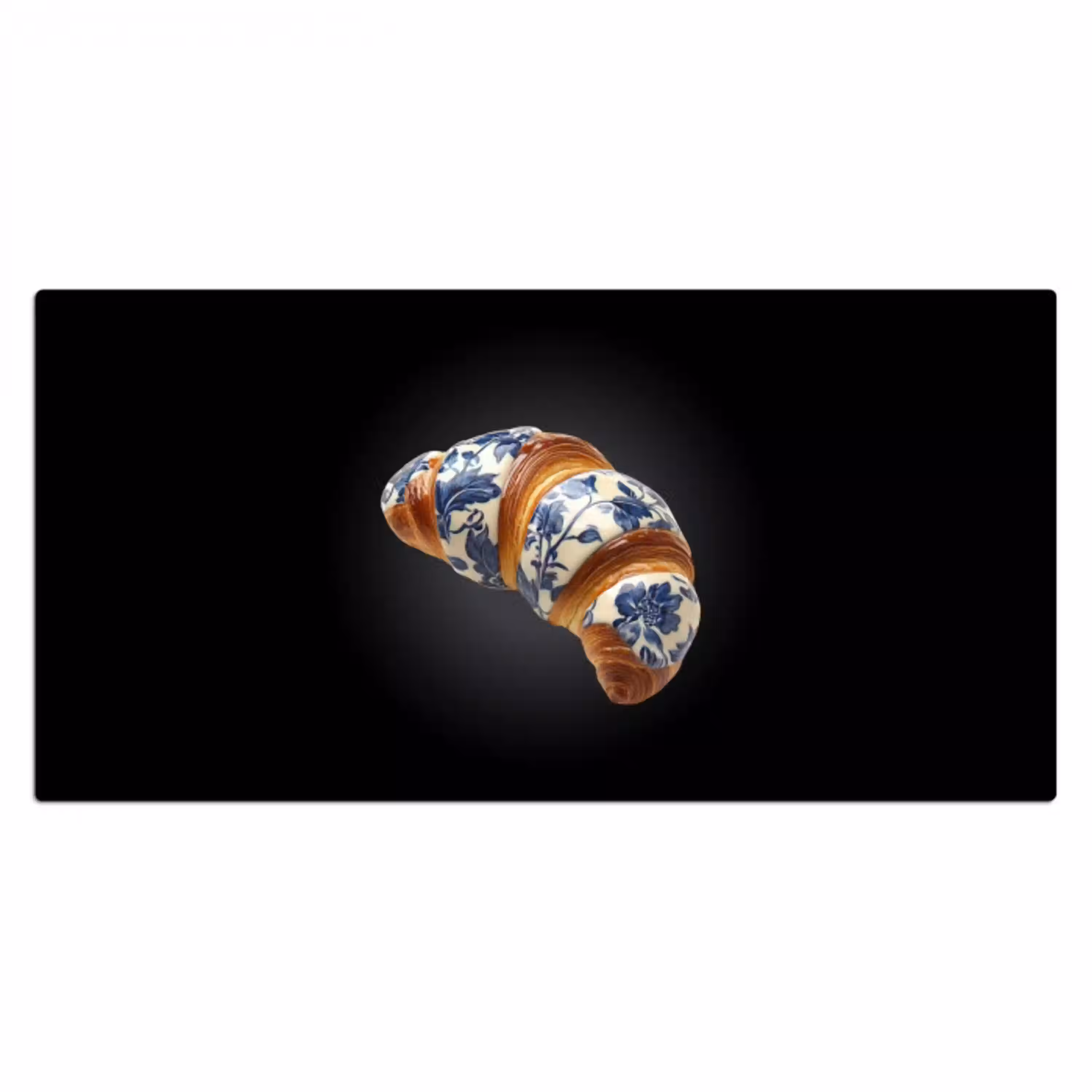 Croissant - Bloemenpatroon - Delftsblauw Muismat XXL klein -3d_leeg