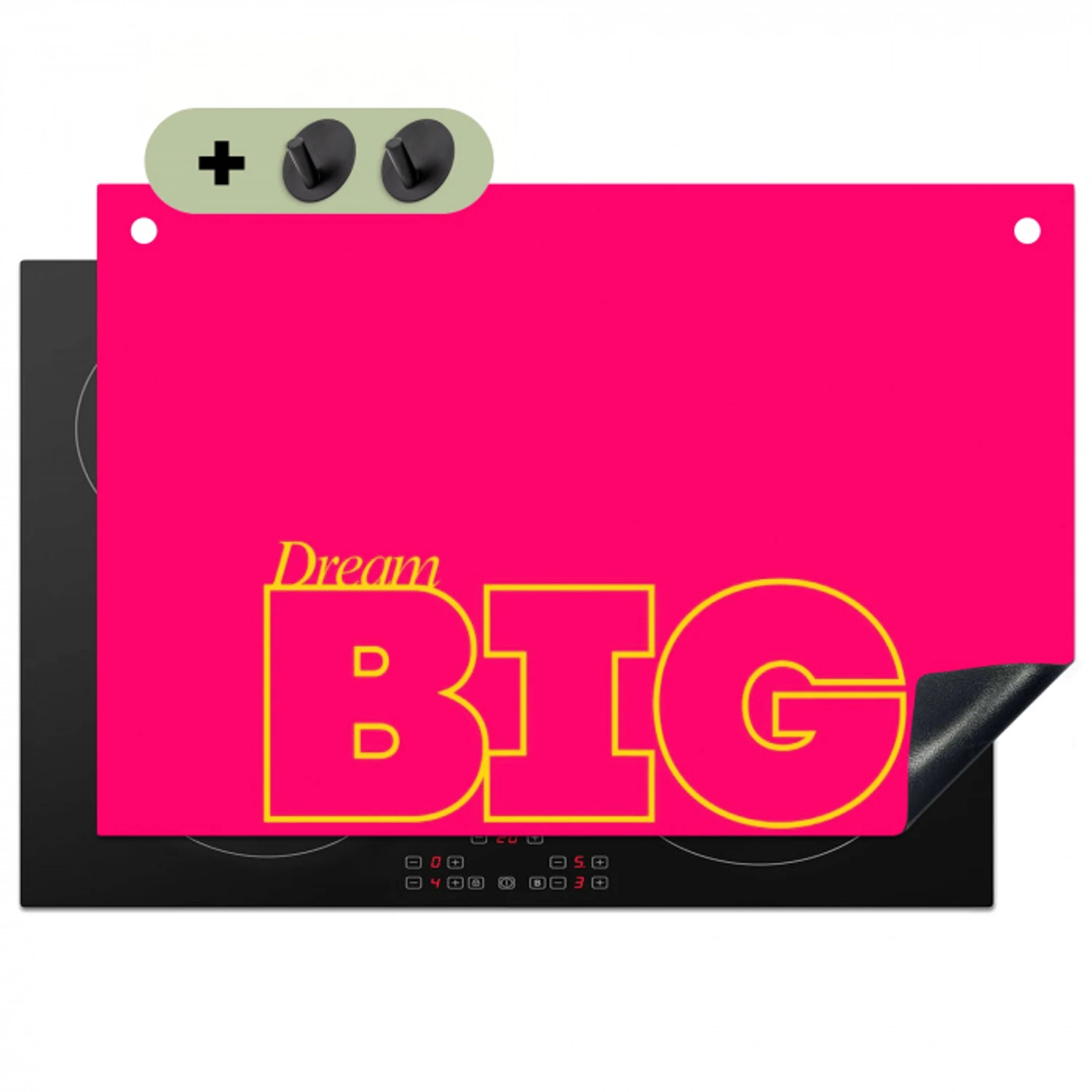 Minimalistisch - Roze - Dream big - Grafisch Inductie beschemer met haakjes klein -3d