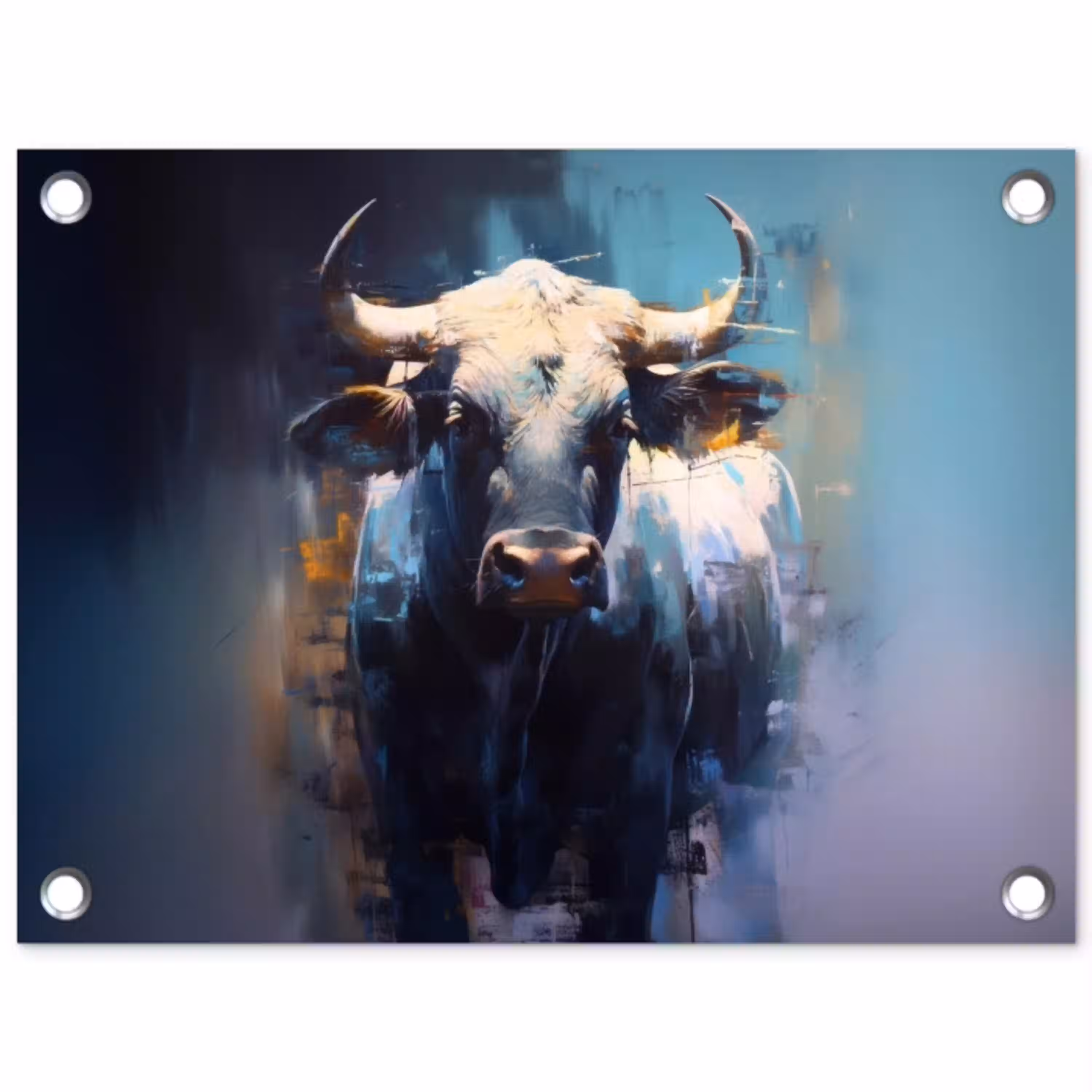Stier - Zwart - Abstract - Horens tuinposter los doek klein -3d