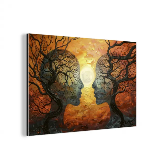 Bomen - Gezichten - Zon - Kunst aluminium wit klein -3d