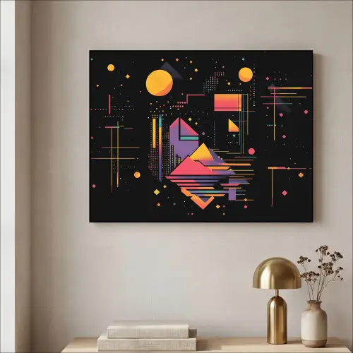 Abstract - Vormen - Lijnen - Kleurrijk Textielframe zwart klein -sfeer2
