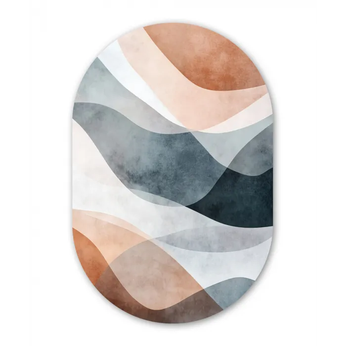 Abstract - Golven - Blauw Wandcirkel Ovaal Glas middel -3d