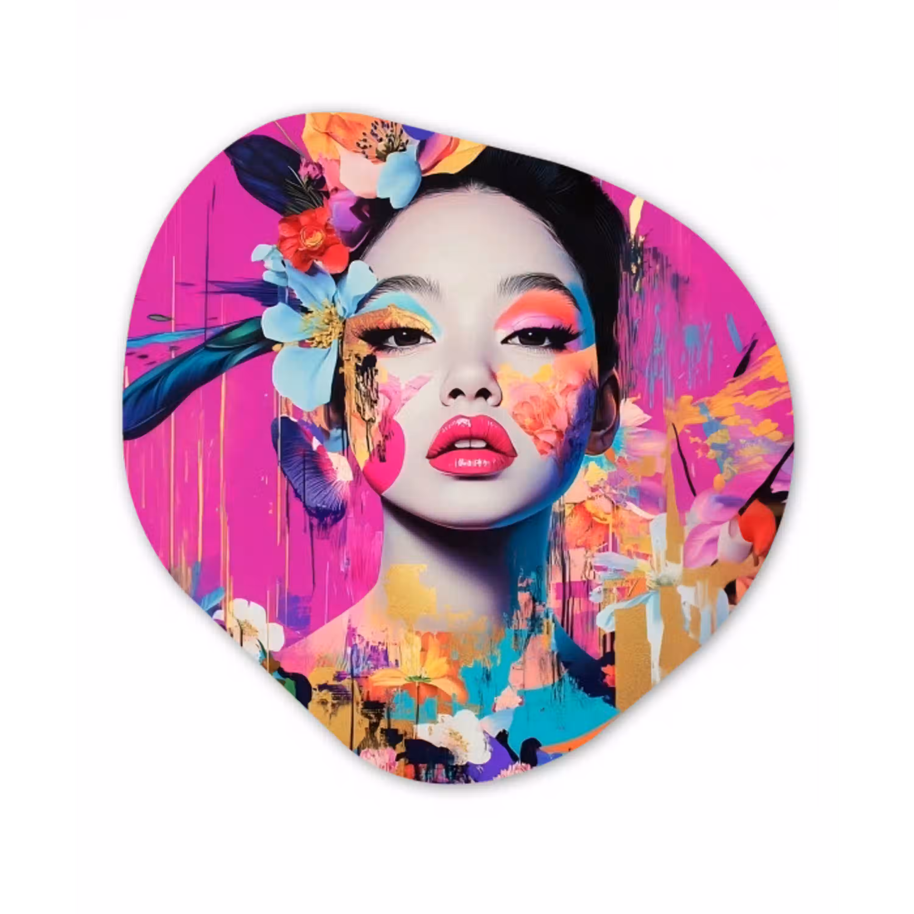 Vrouw - Portret - Abstract - Paars Wandcirkel Organisch Forex 3mm klein -3d