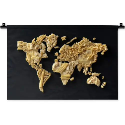 Wereldkaart - Pasta - Zwart Wandkleed katoen klein -zz3d