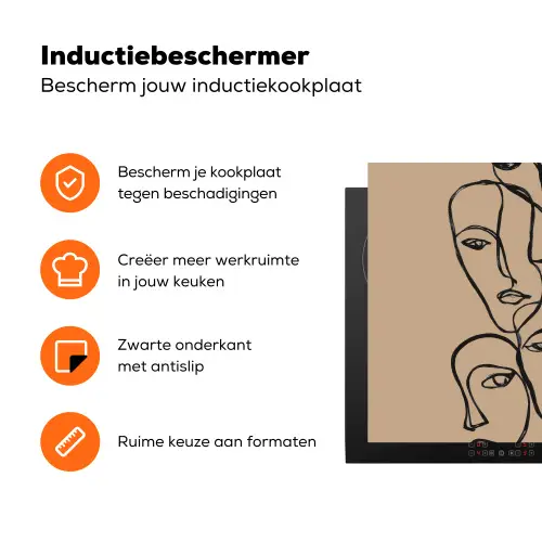 Gezichtenzee - Lijntekening - Abstract Inductie beschermer vinyl 3mm klein -zzzzzzz-td-ups